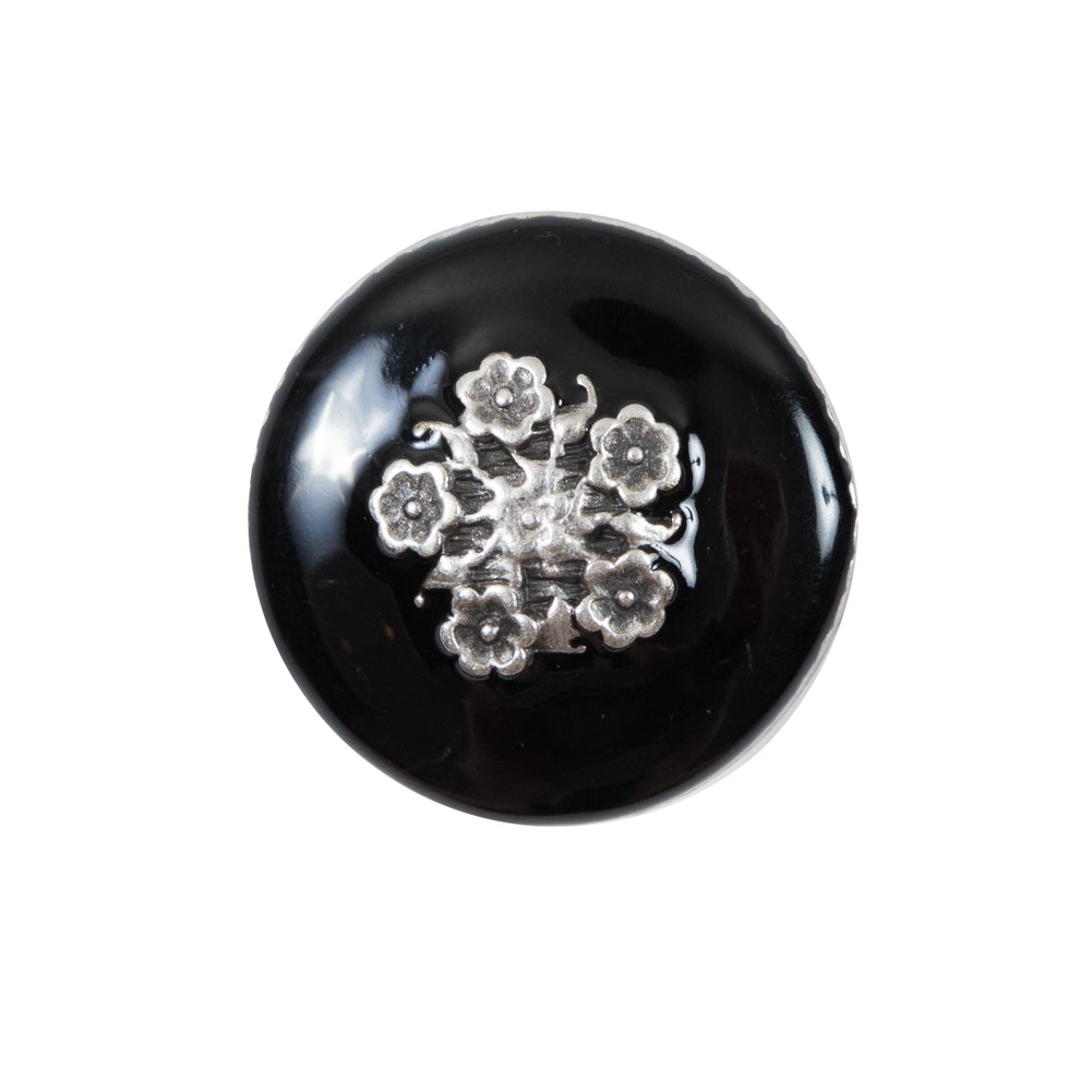 Italian Black and Silver Floral Metal Button - 36L/23mm - Joann Fabrics