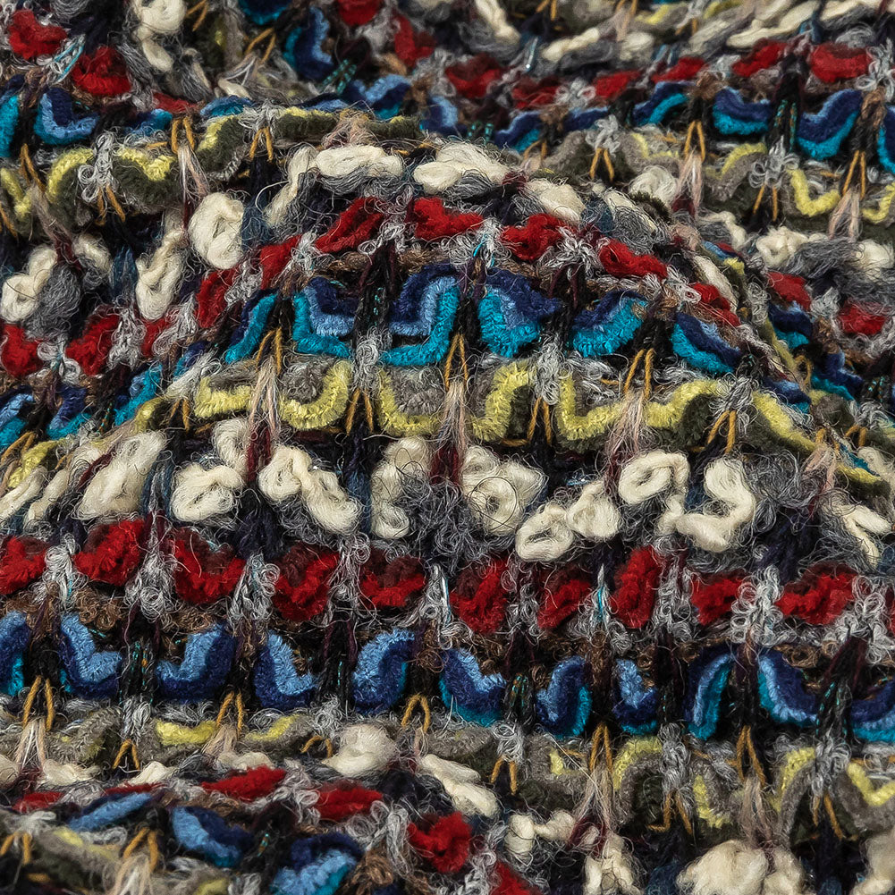 Italian Red, Blue and Sweet Corn Striped Boucle Blended Wool Sweater Knit - Joann Fabrics