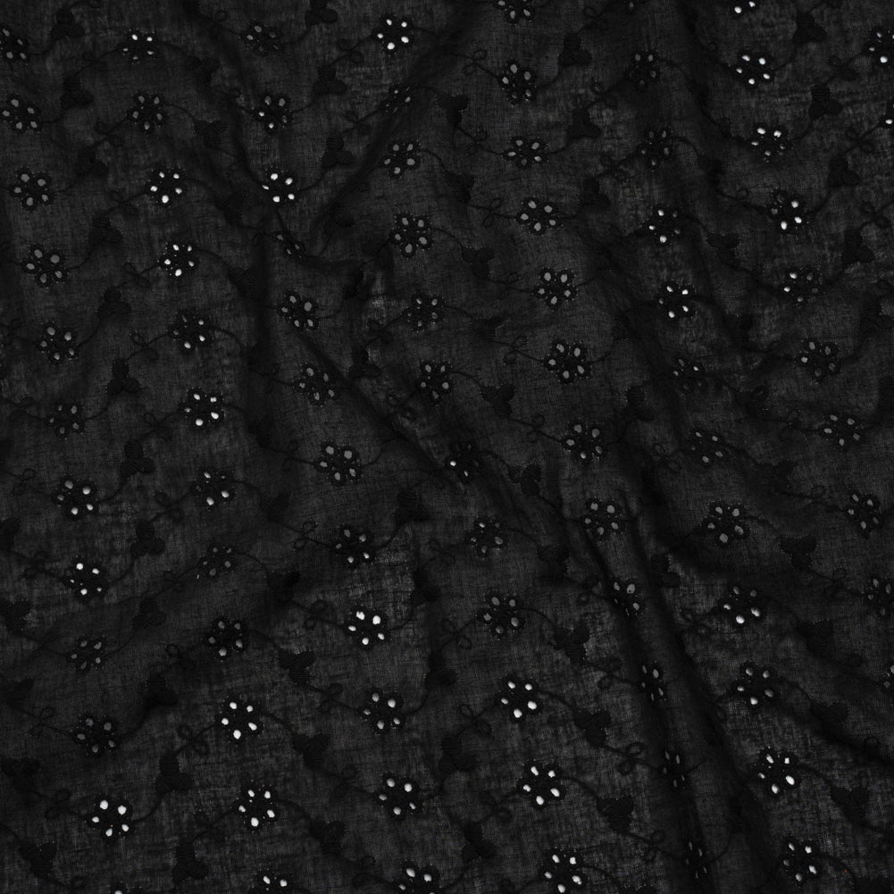 Embroidered Eyelet Cotton Voile - Black Flower Vine - Naomi Collection - Joann Fabrics
