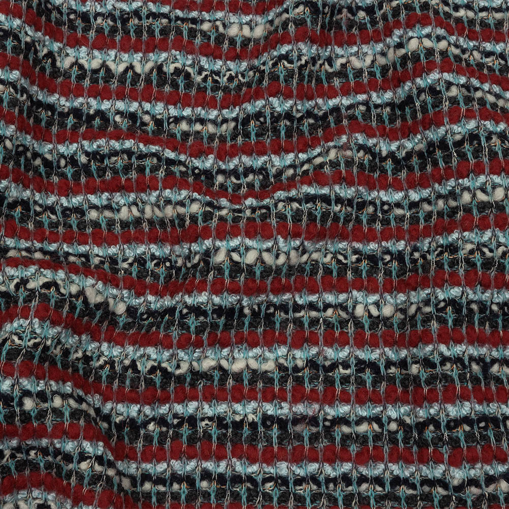 Red, Baby Blue and Charcoal Striped Chunky Wool Blend Boucle Sweater Knit - Joann Fabrics