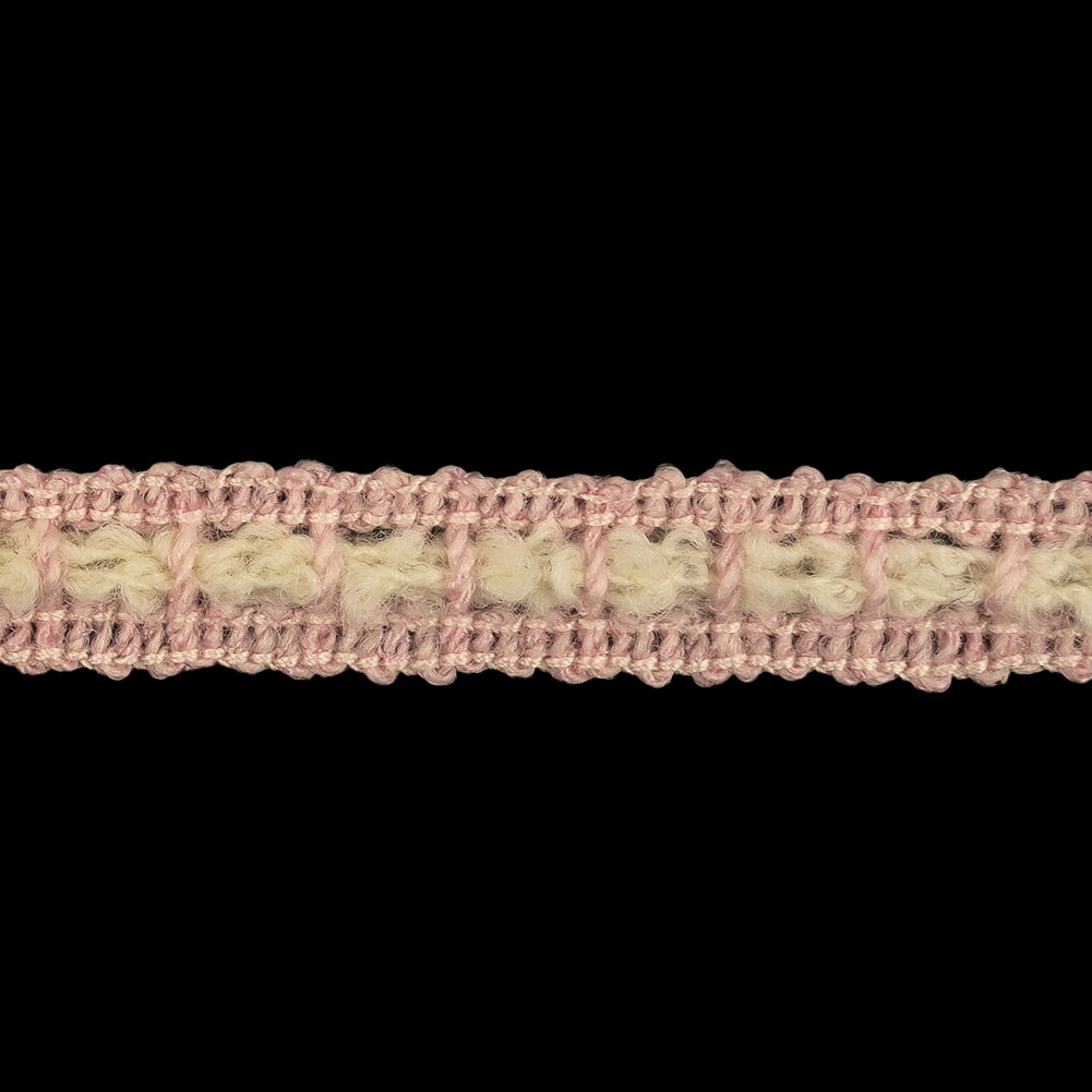 Pink and Cream Wool Crocheted Trim - 0.375