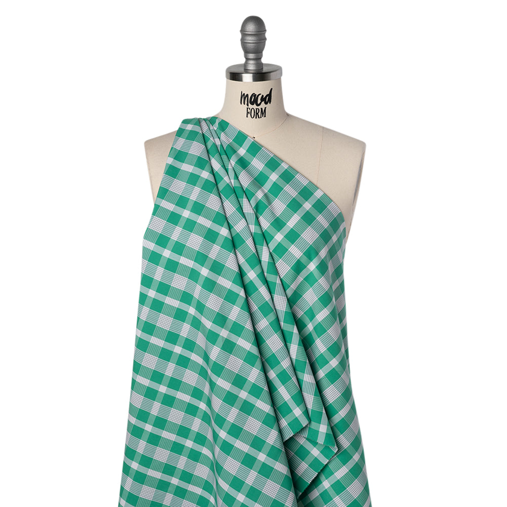 Cotton Shirting - Dark Mint Green and White Plaid - Deadstock - Joann Fabrics