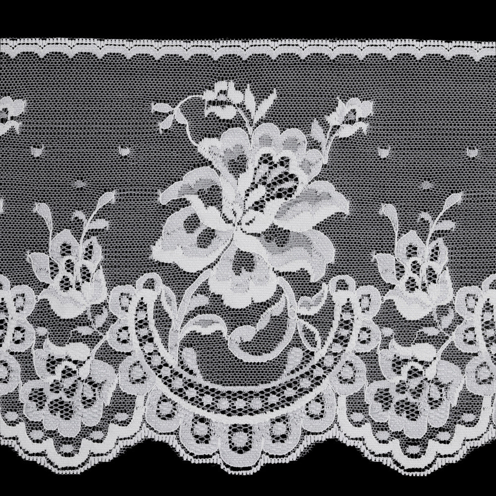 White Scalloped Edge Floral Lace Trim - 7