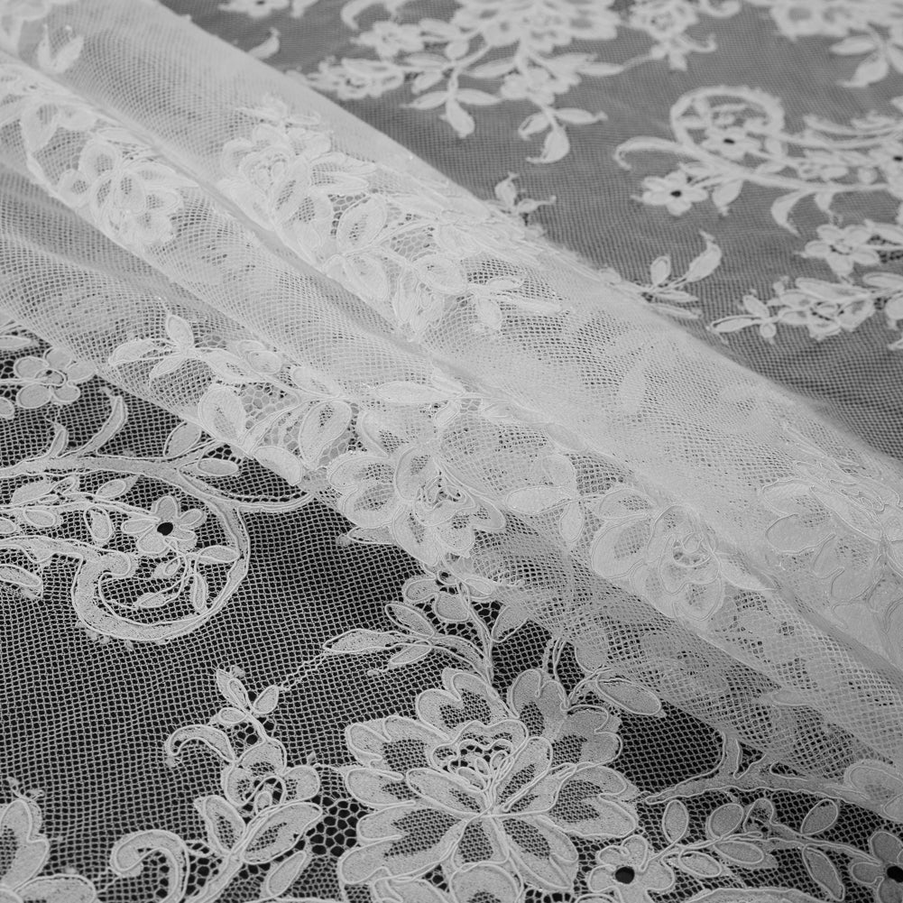 Fancy Corded Lace with Scalloped Eyelash Edges - Off-White Floral - Joann Fabrics