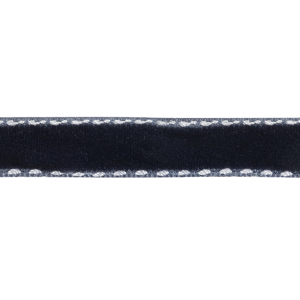Dress Blues and White Side-Stitched Velvet Ribbon - 0.5