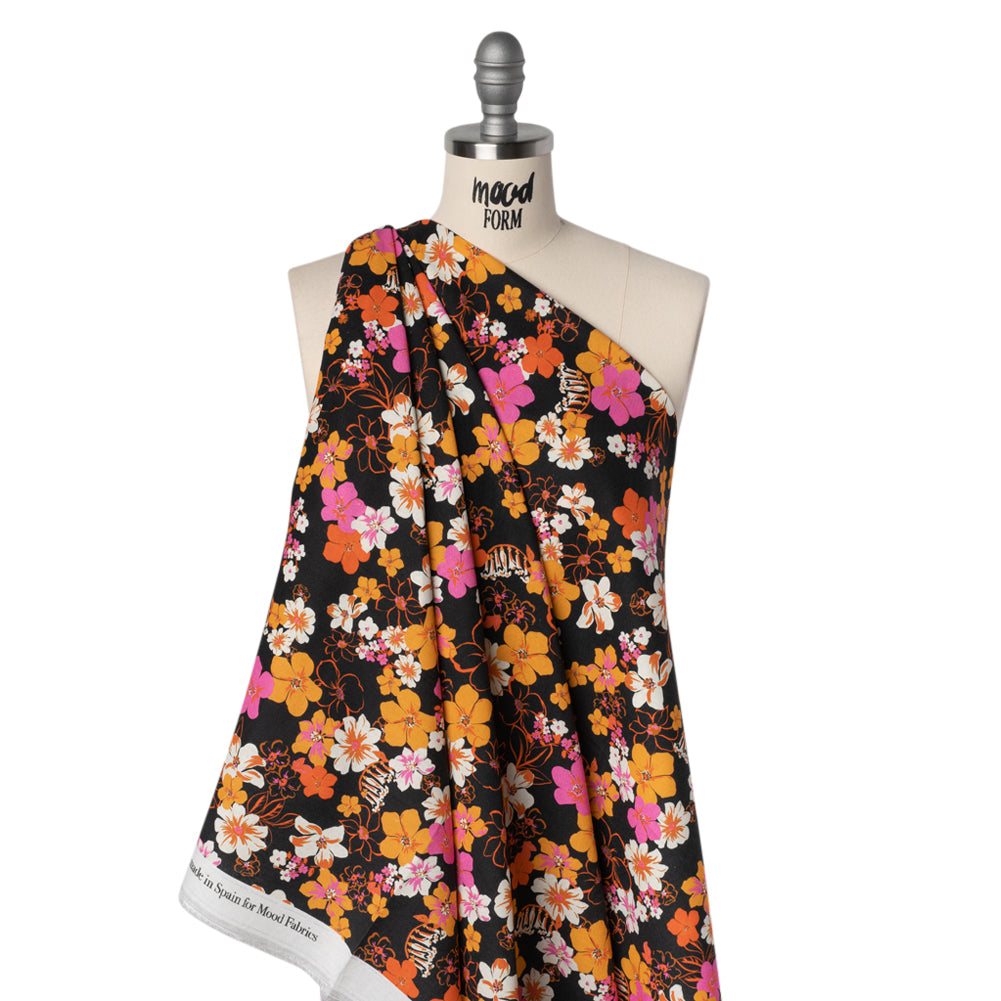 Linen and Rayon Woven - Orange, Hot Pink and Black Floral - Mood Exclusive Hot Tropic Print - Joann Fabrics