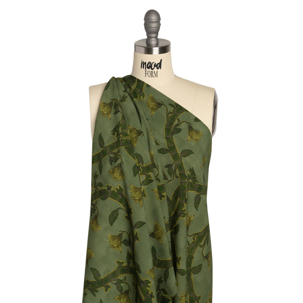Sustainable Viscose Crepe Print - Green Floral Ogee Lattice - Mood Exclusive Intertwined Vines - Joann Fabrics
