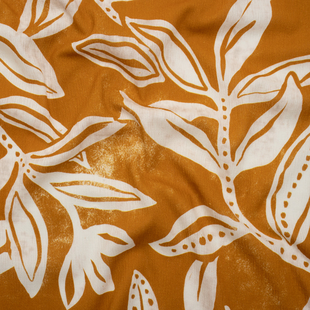 Slubbed Gauzy Cotton Woven - Orange Ochre and Cream Vines - Mood Exclusive Sandswept Tangle Print - Joann Fabrics