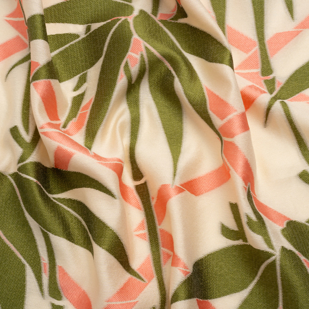 Olive, Peachy Pink and Beige Bamboo Lattice Lightweight Polyester and Viscose Luxury Brocade - Joann Fabrics