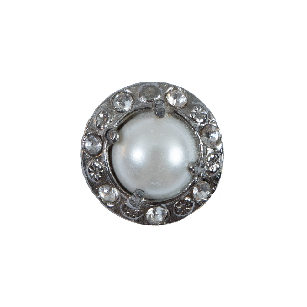 Pearl and Rhinestone Silver Metal Shank Back Button - 30L/19mm - Joann Fabrics