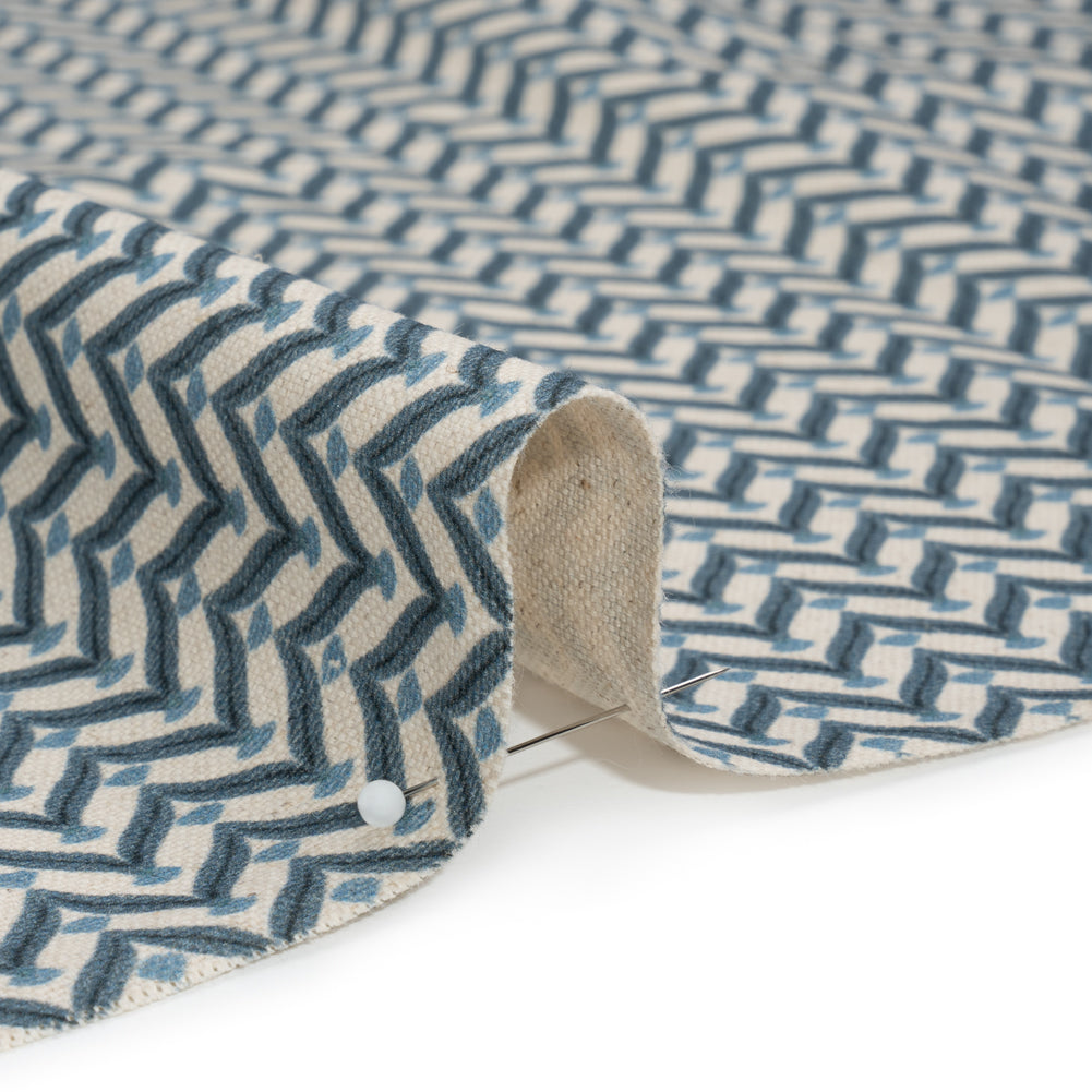 Cotton and Linen Canvas Print - Indigo Leafy Chevrons - British Imported - Joann Fabrics