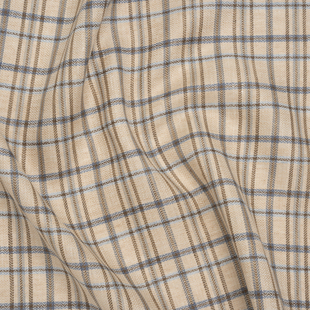 Linen Herringbone Twill - Beige, Blue and Brown Plaid - Joann Fabrics