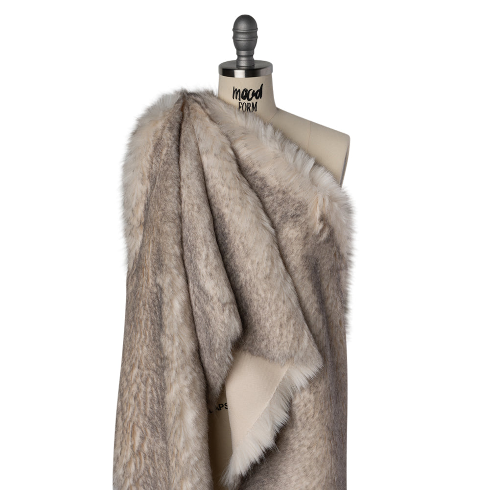 Plush Two-Tone Long Pile Recycled Polyester Faux Fur - Ivory and Charcoal - Joann Fabrics