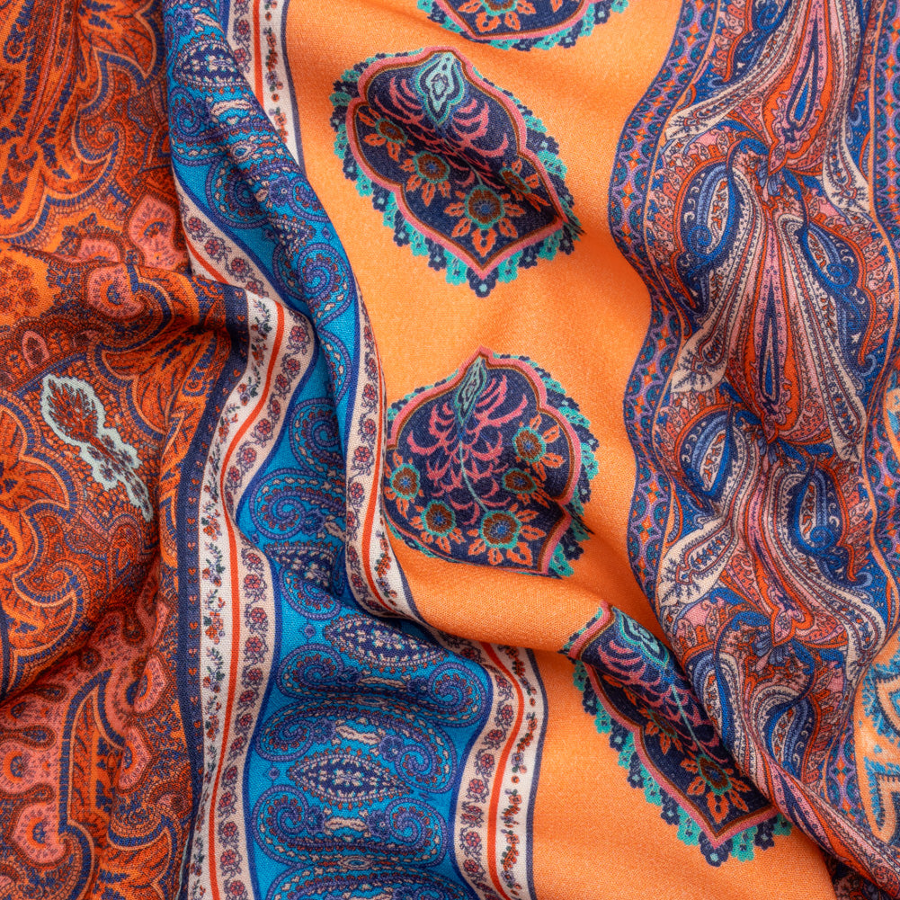 Viscose Crepe Panel - Orange, Blue and Rust Red Decorative Stripes - Mood Exclusive Desert Dance - Joann Fabrics