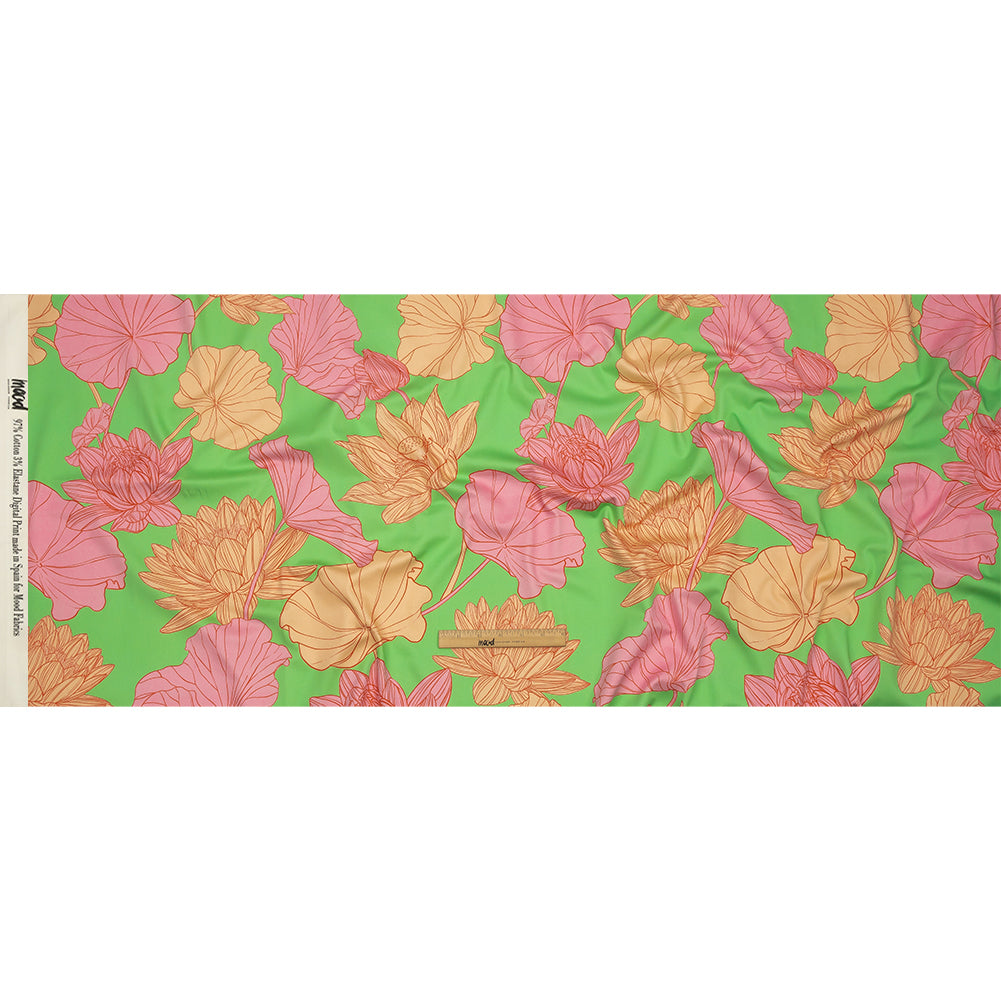 Stretch Cotton Sateen - Lime, Pink and Orange Floral - Valley of Lilies Print - Mood Exclusive Groove Collection - Joann Fabrics