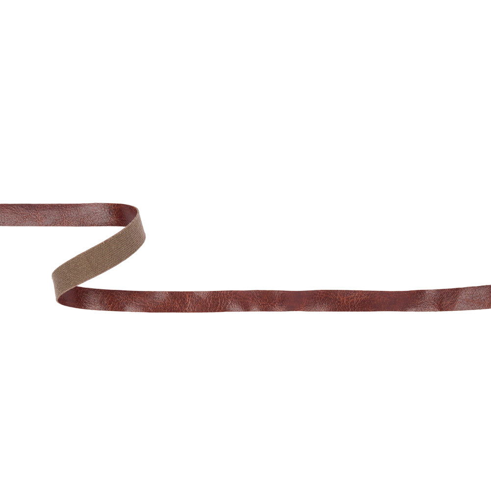 Brown Textured Faux Leather Tape Trim with Knit Back - 0.375