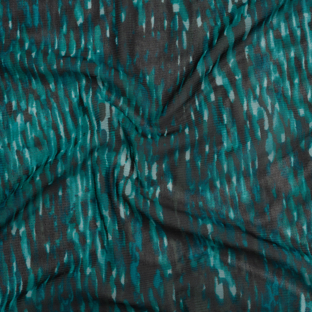 Stretch Polyester Mesh - Teal, Black and Blue Abstract Streaks - Designer Deadstock - Joann Fabrics