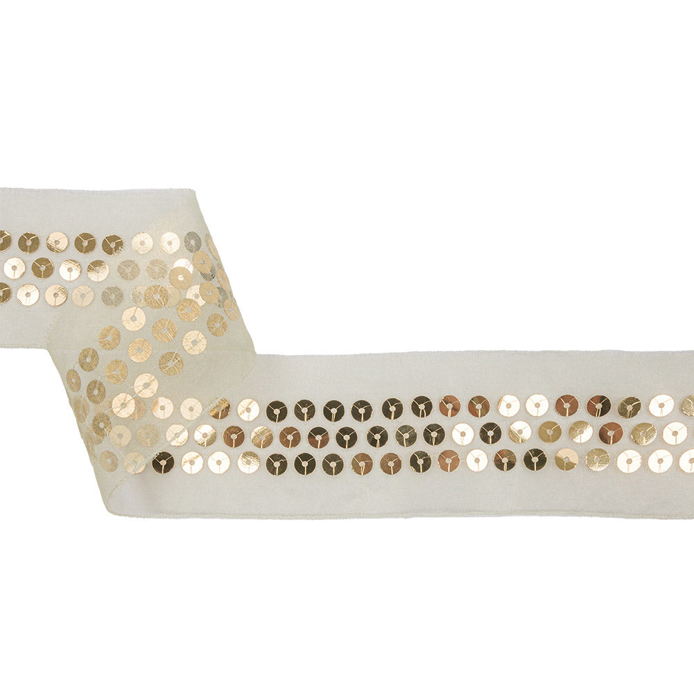 Ivory and Gold Sequined Organza Ribbon - 2