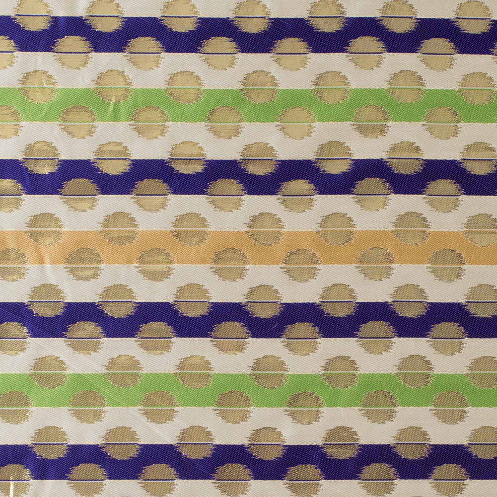 Deep Blue, Jasmine Green and Metallic Gold Polka Dotted and Striped Brocade - Joann Fabrics