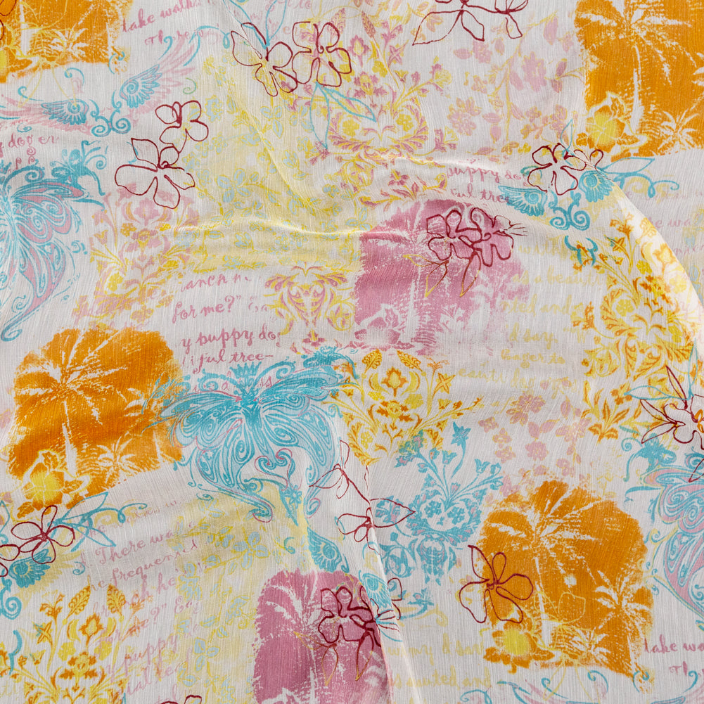 Orange, Pink and Blue Floral Crinkled Silk Chiffon - Joann Fabrics