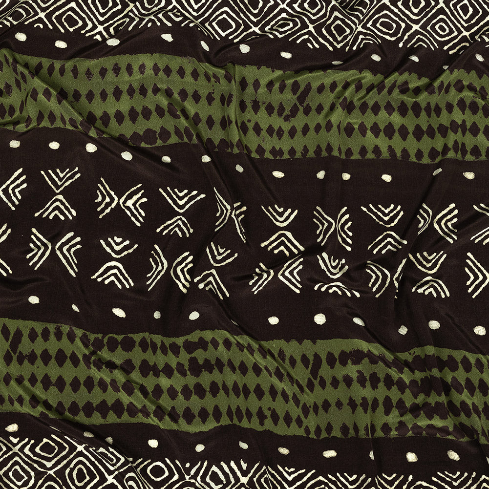 Olive and Brown Tribal Stripes Silk Crepe de Chine Panel - Joann Fabrics