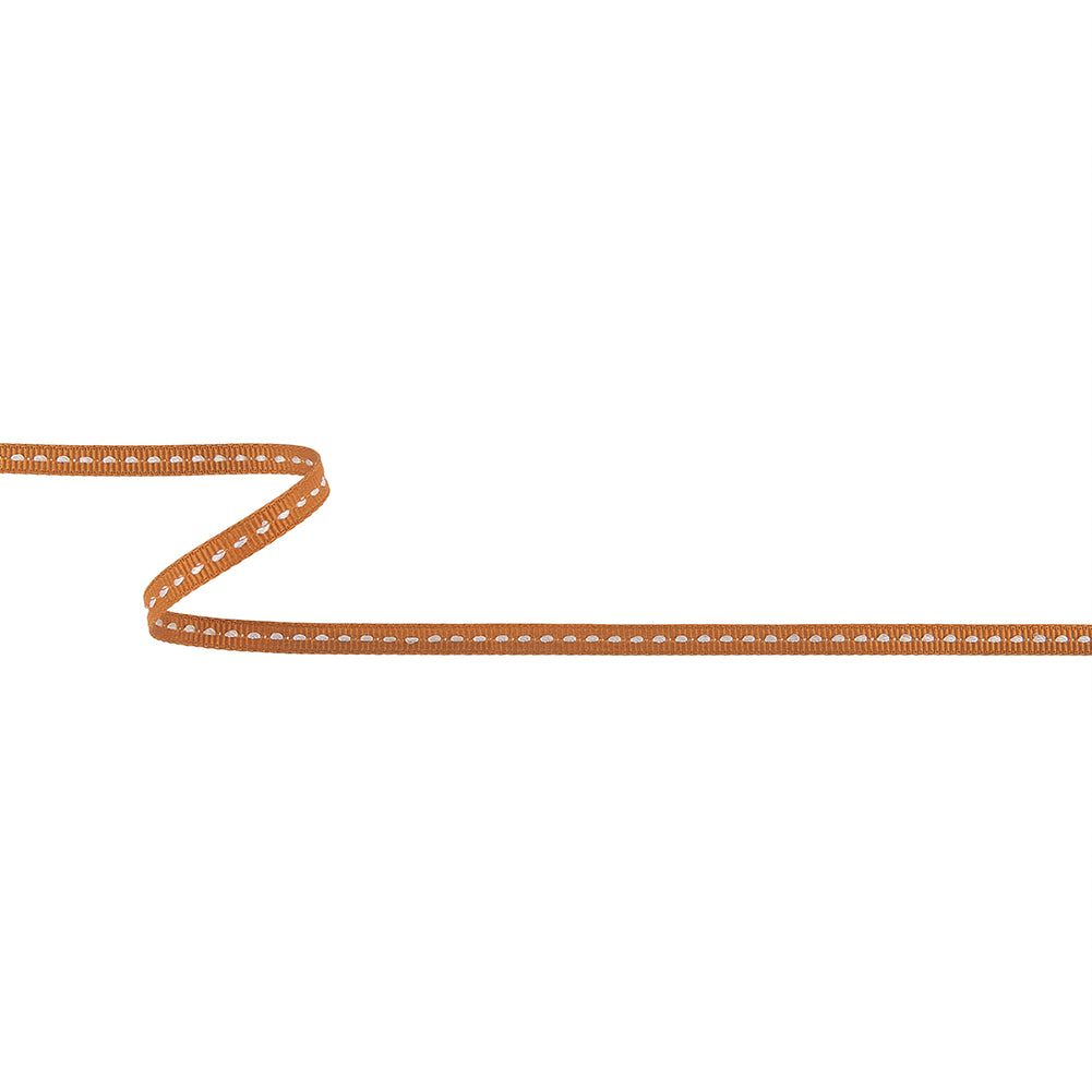 Tan Grosgrain Ribbon with Lucent White Stitching - 0.25
