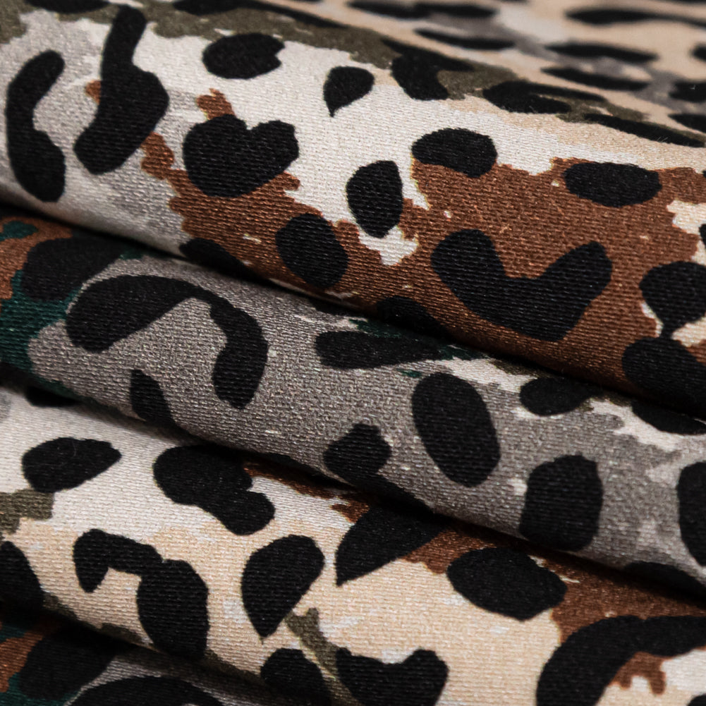 Stretch Cotton Sateen - Green and Brown Animal Spots - Guerrilla Safari Print - Mood Exclusive Serengeti Collection - Joann Fabrics