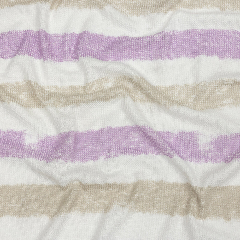 Beige, Lilac and White Painterly Stripes Polyester and Rayon Waffle Knit - Joann Fabrics