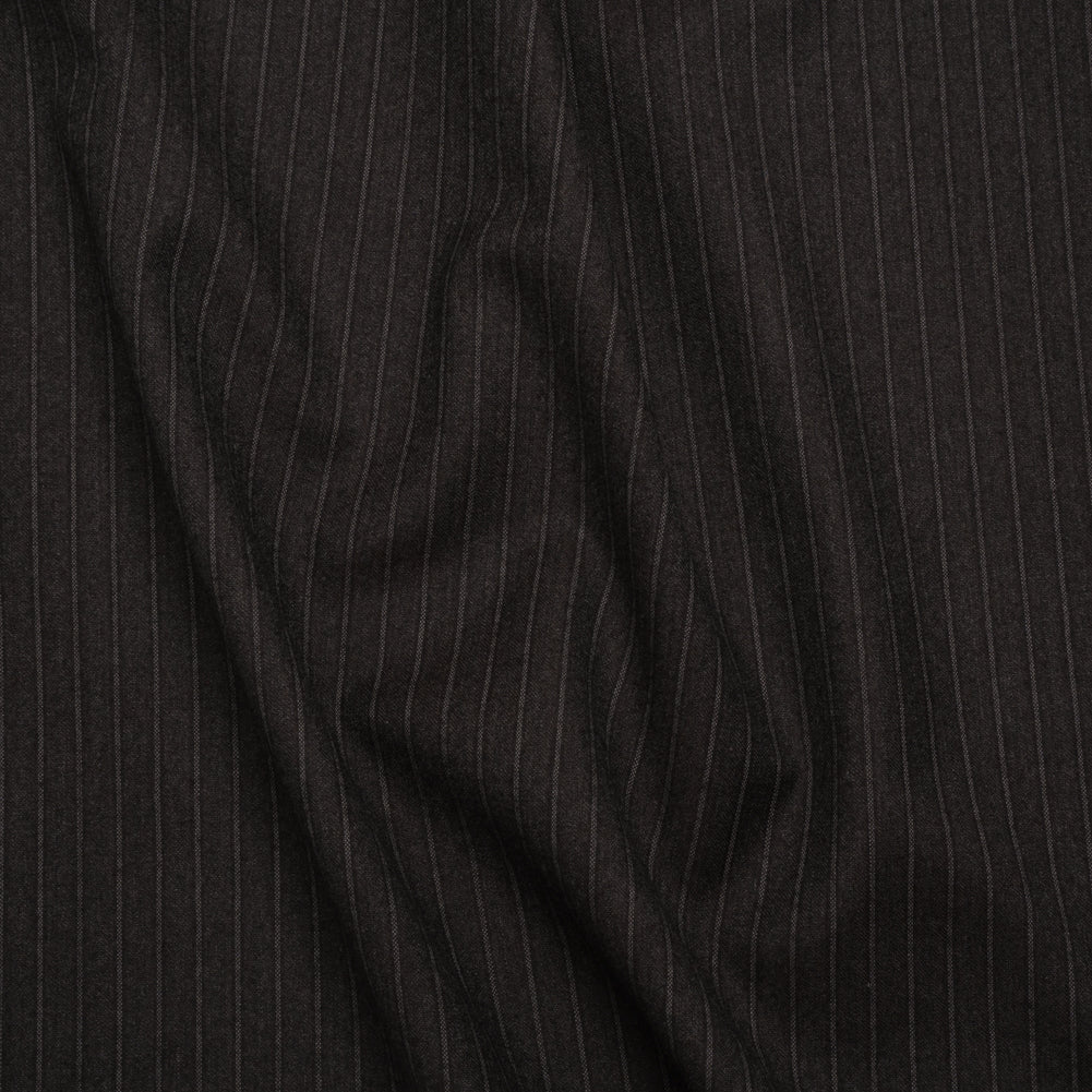 Super 130 Wool Twill Suiting Made in Italy - Brown and Gray Stripes - Deadstock - Joann Fabrics