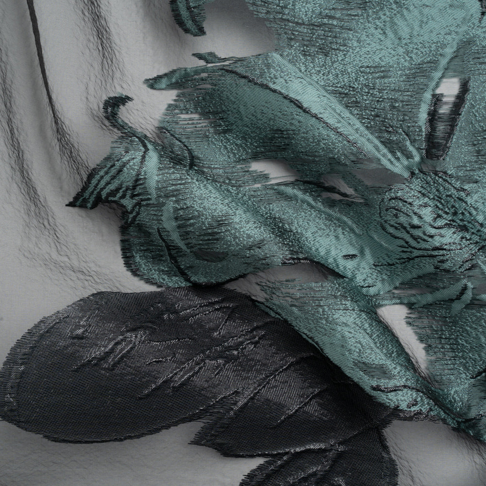 Metallic Black and Steel Blue Big Florals Luxury Burnout Brocade - Joann Fabrics