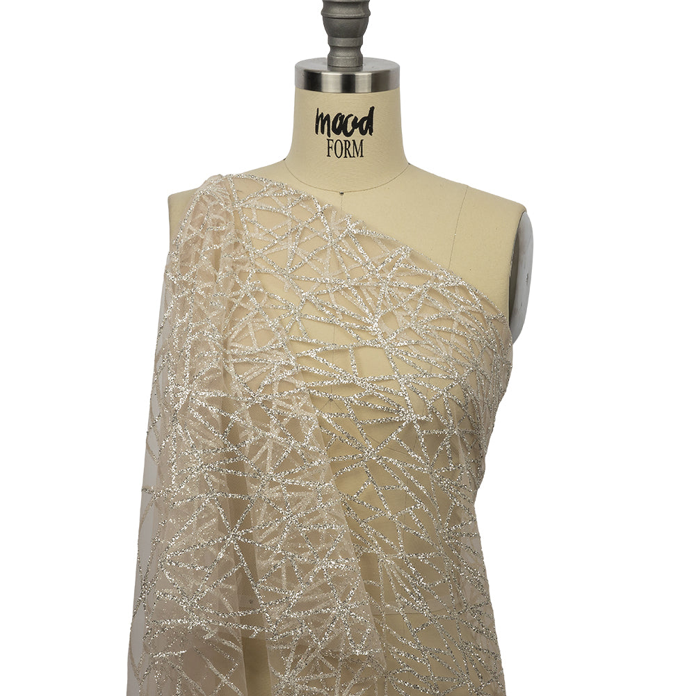 Glitter Tulle - Champagne and Silver Linear Geometry - Joann Fabrics