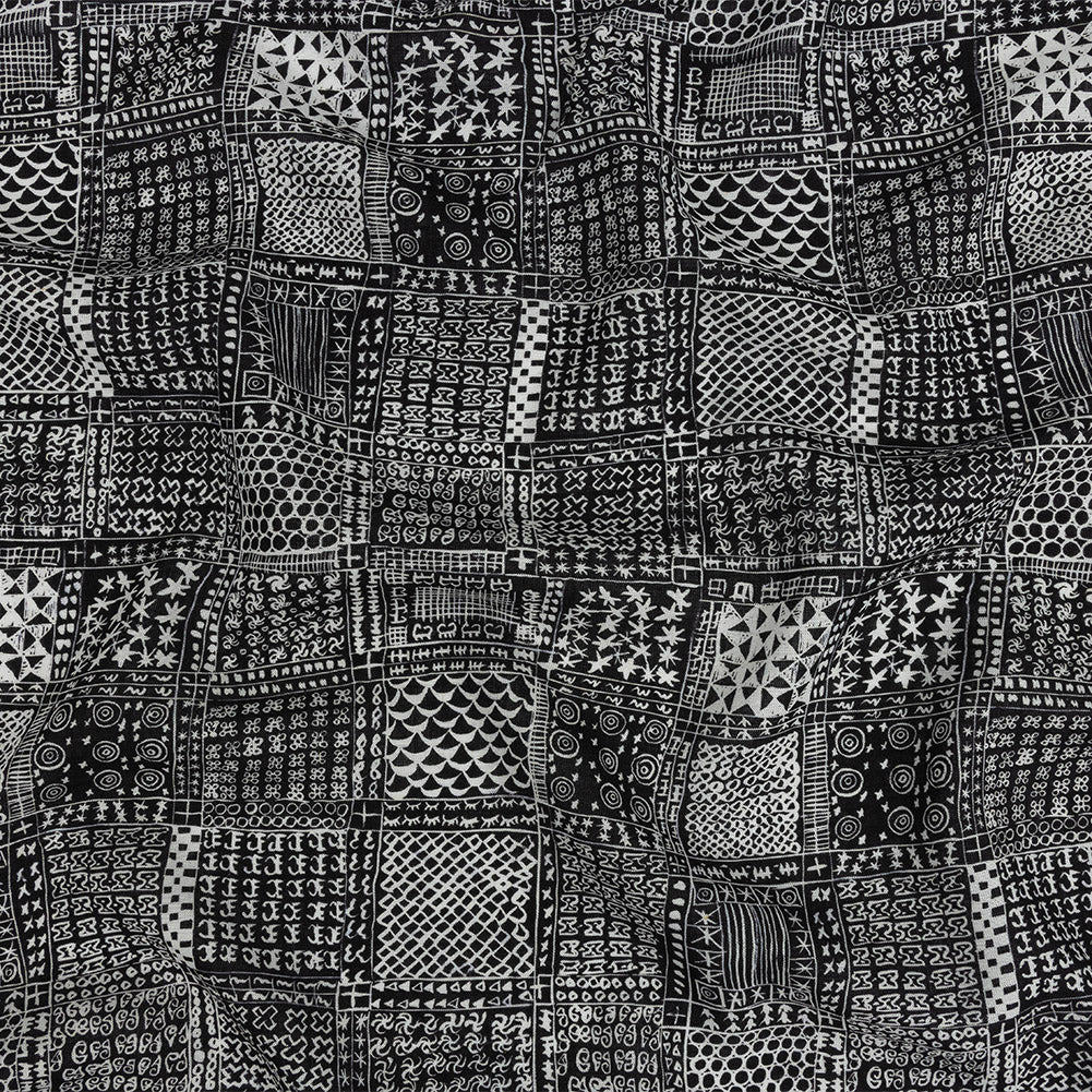 Lightweight Viscose-Linen Woven Print - Black Doodle Patchwork - Mood Exclusive Inkpen Zen - Joann Fabrics