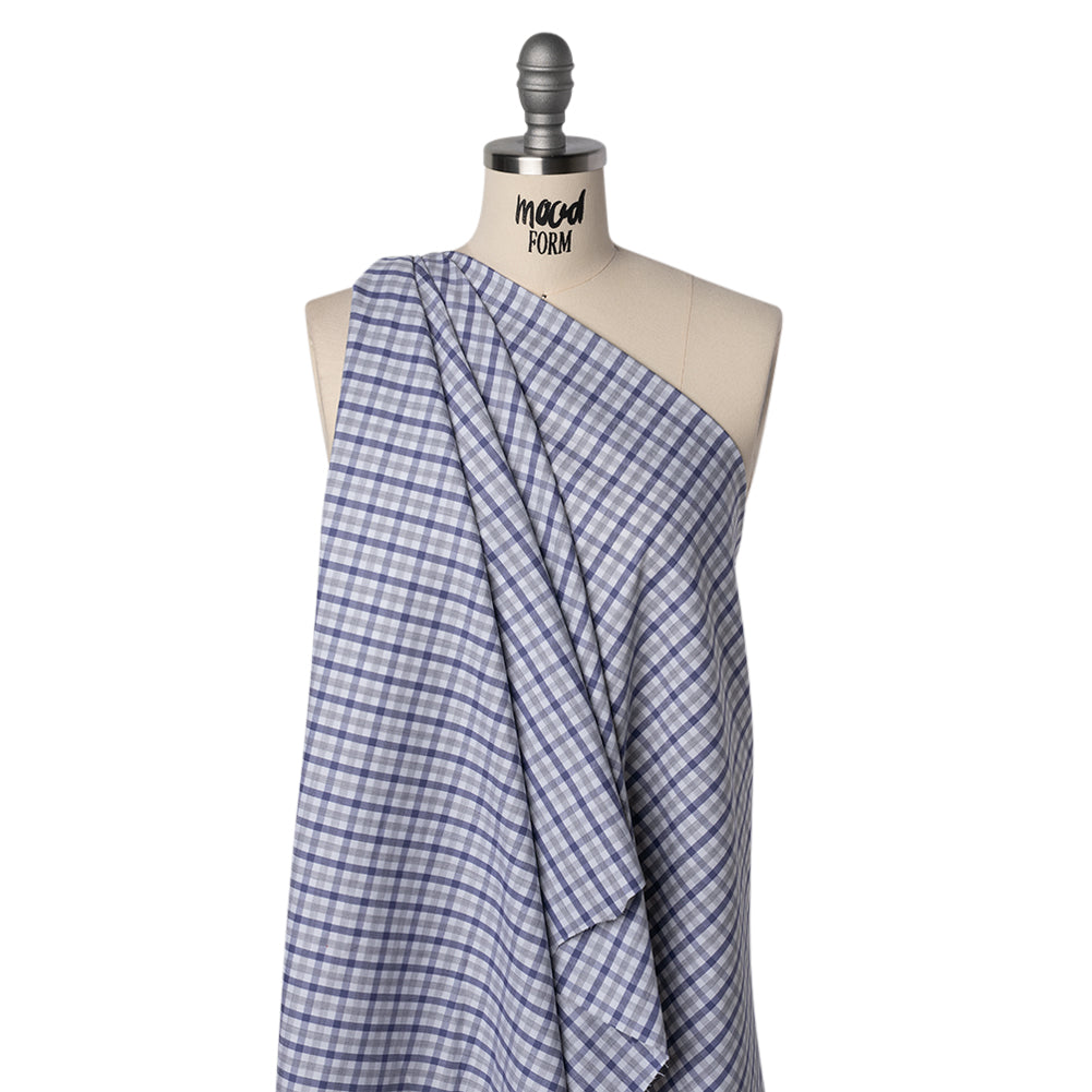 Cotton Herringbone Twill Shirting - Blue, Gray and White Tattersall Check - Deadstock - Joann Fabrics