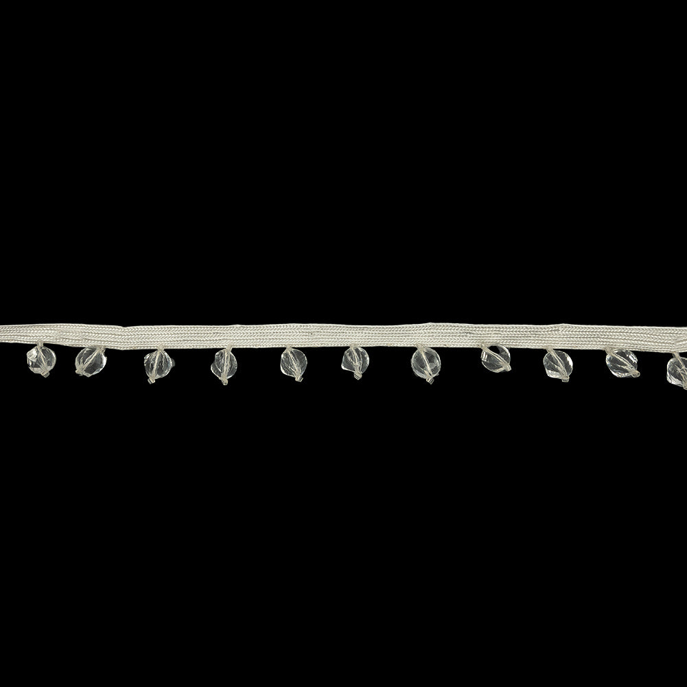 Vintage Crystal Faceted Beaded Fringe on Ivory Tape - 0.75