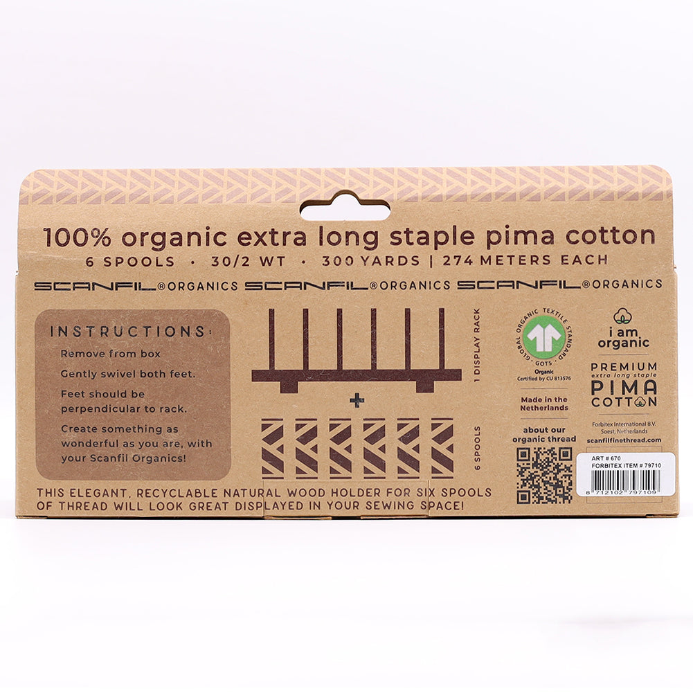 SCANFIL® 30wt Organic Pima Cotton Thread Set - 6ct 300yd Spools & Wood Rack - Trendy Holiday - Joann Fabrics