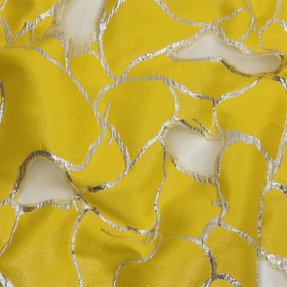 Metallic Silver and Lemon Abstract Luxury Burnout Brocade - Joann Fabrics