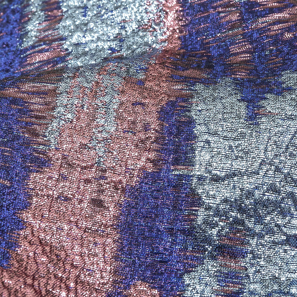Metallic Royal Blue, Sky Blue and Pink Painterly Stripes Luxury Brocade - Joann Fabrics