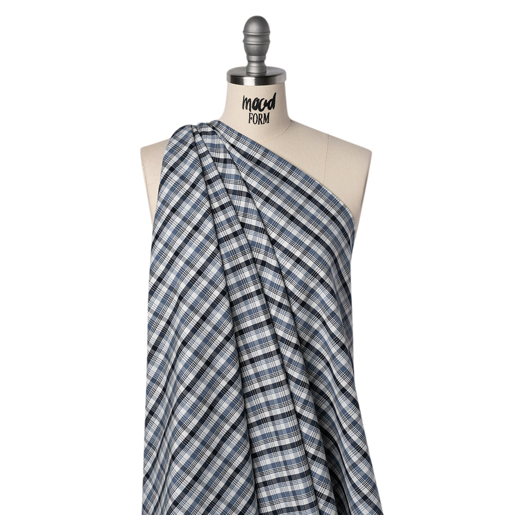 Cotton Oxford Shirting - Midnight Blue, Country Blue and White Plaid - Deadstock - Joann Fabrics