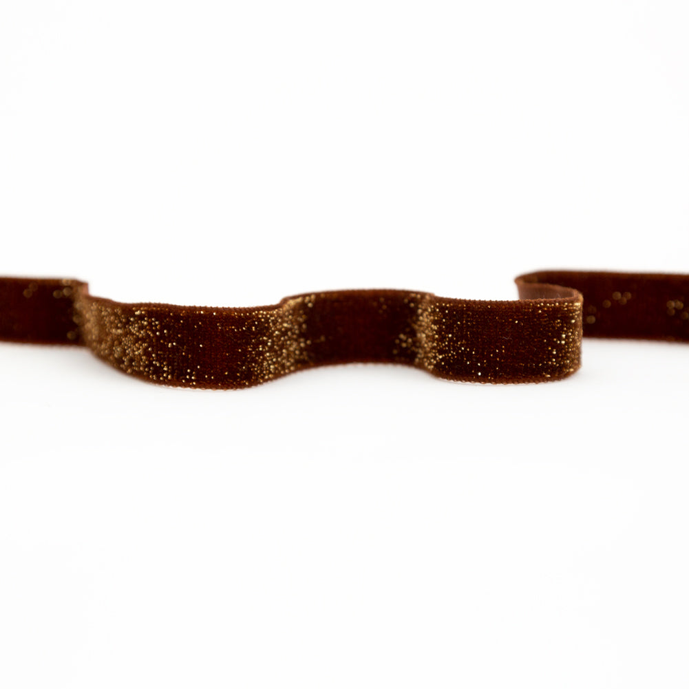 Italian Brownie and Gold Glitter Velvet Ribbon - 0.625