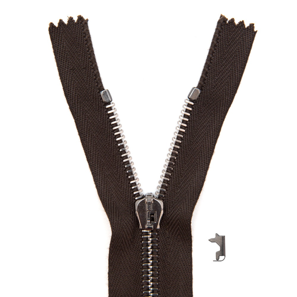 Mood Exclusive Italian Brown and Gunmetal T5 Closed End Metal Zipper - 9