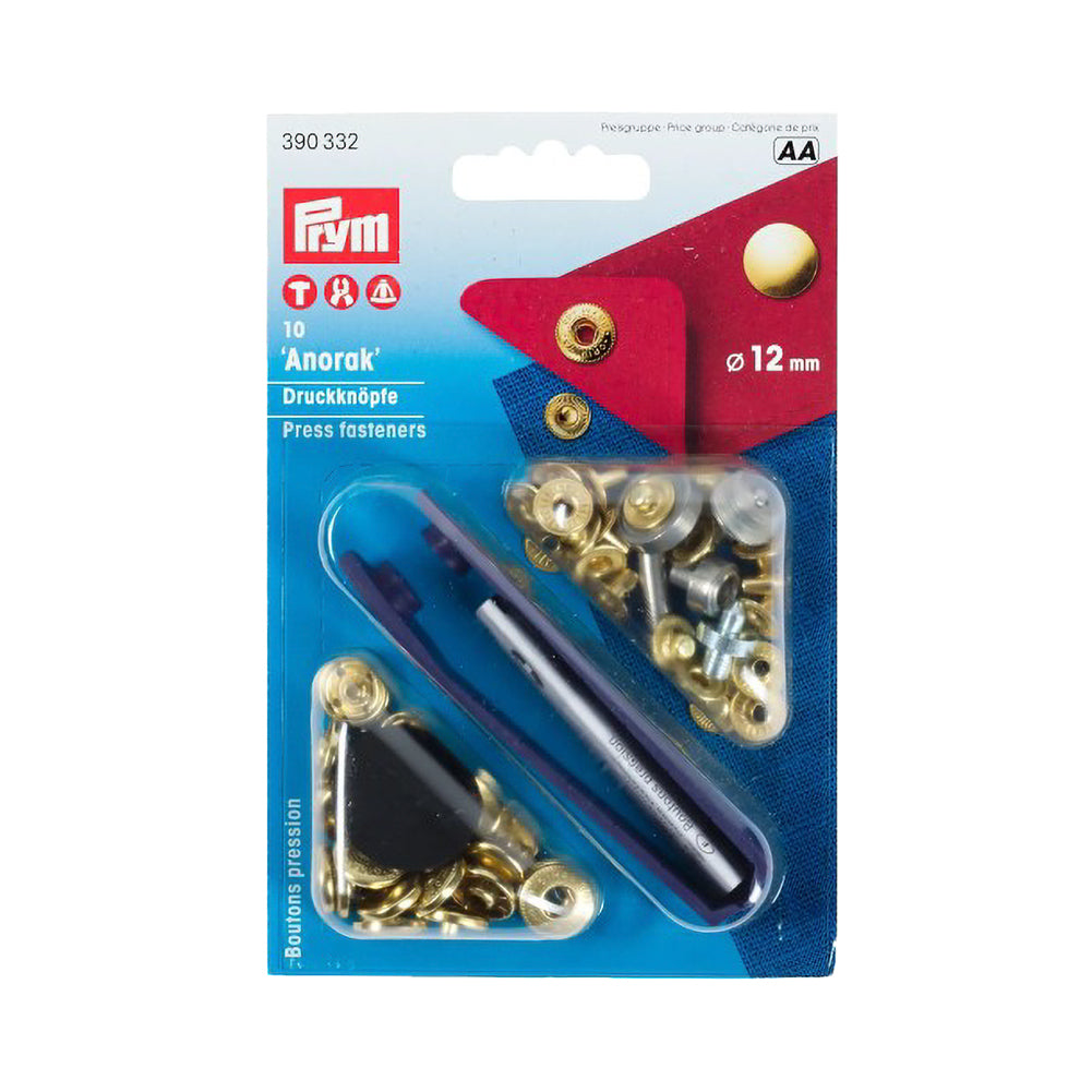 Prym Anorak Press Fasteners with Tools - Gold 12mm - 10pc - Joann Fabrics