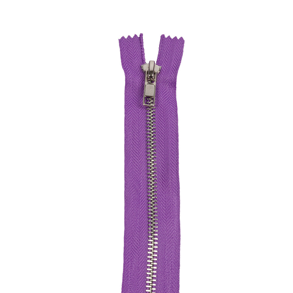 Purple and Silver T5 Closed End Metal Zipper - 36