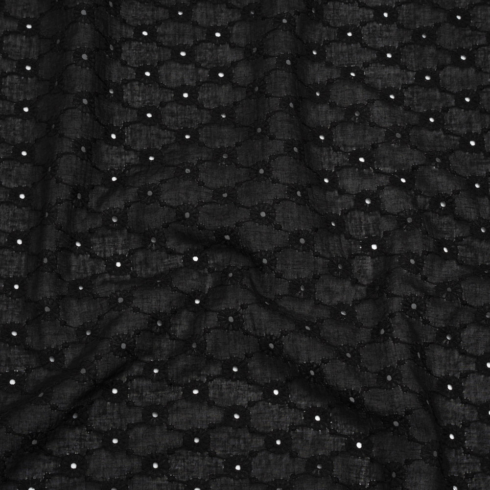 Embroidered Eyelet Cotton Voile - Black Flower Lattice - Naomi Collection - Joann Fabrics