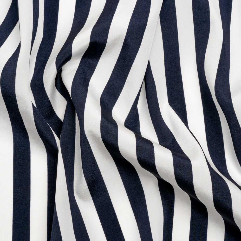 Famous Australian Designer Navy and White Striped Stretch Silk Crepe de Chine - Joann Fabrics