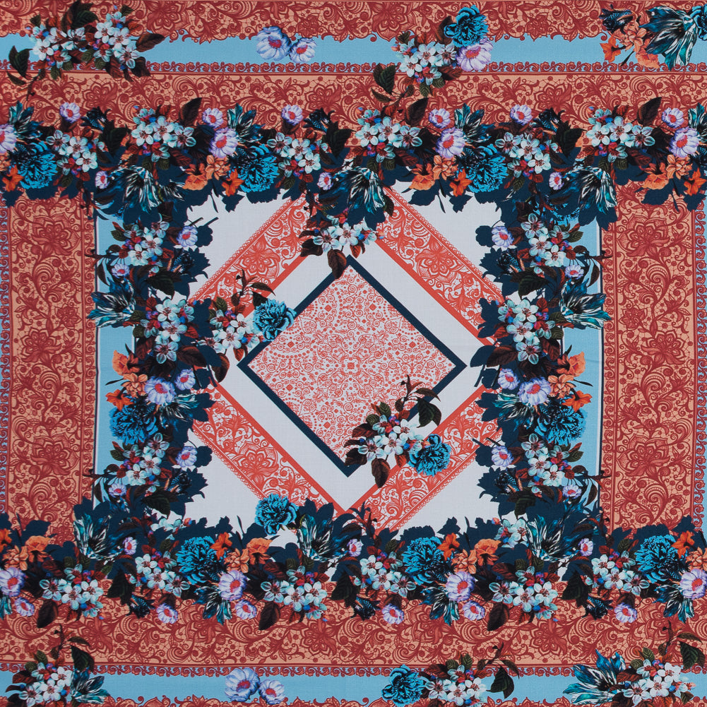 Organic Viscose Batiste Panel - Mandarin and Baby Blue Floral - Joann Fabrics