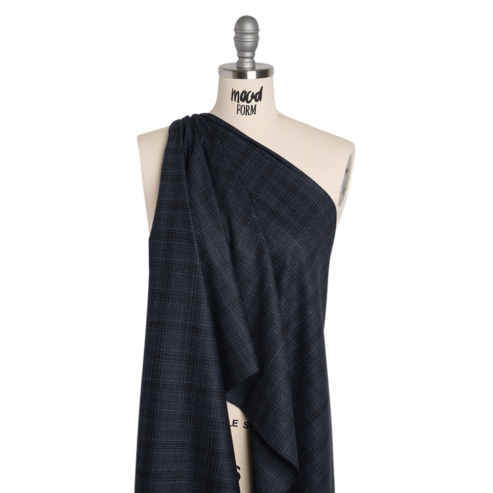 Super 130s Wool Suiting Made in Italy - Dark Blue and Black Plaid - Deadstock - Joann Fabrics