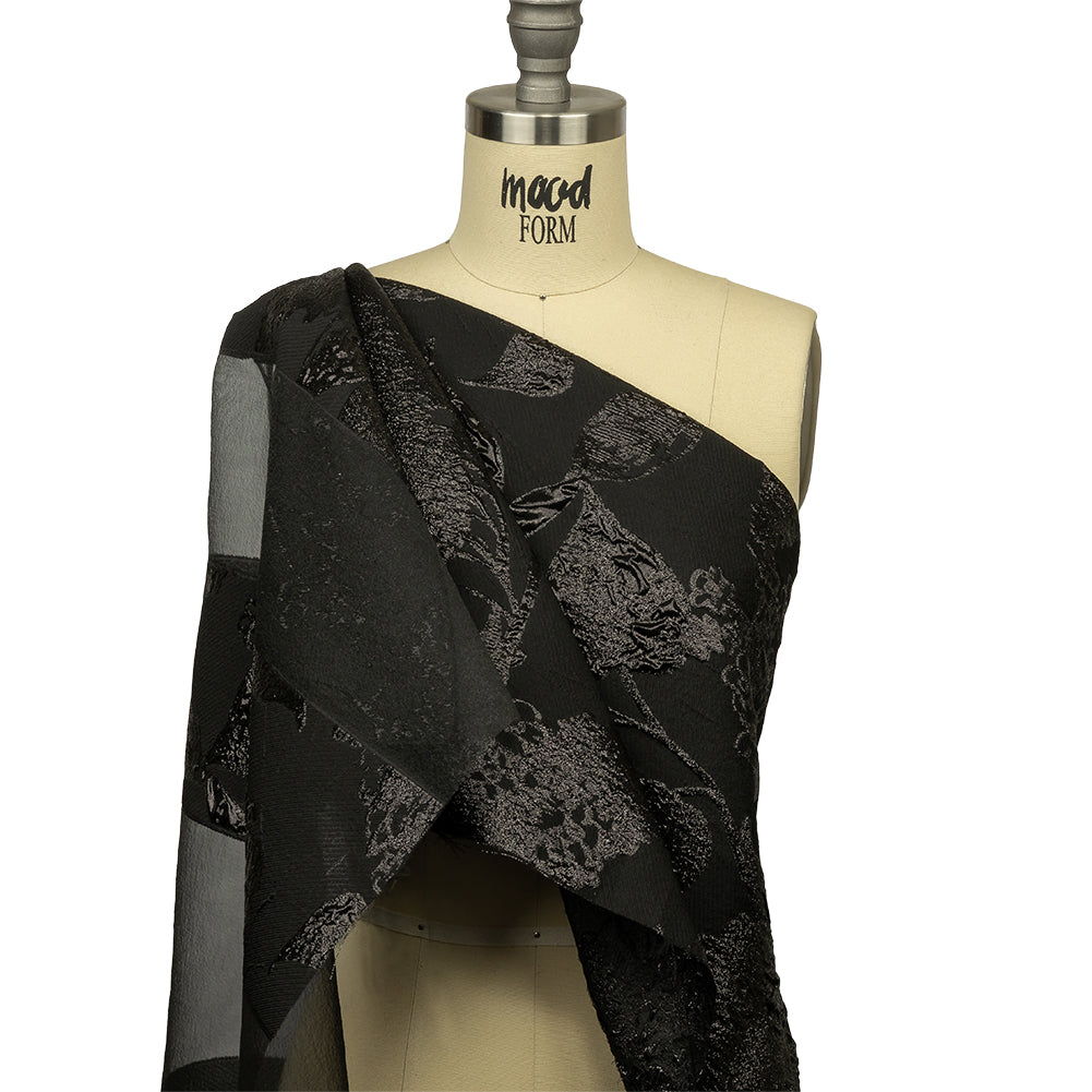 Metallic Black Floral Luxury Brocade with Sheer Stripes - Joann Fabrics