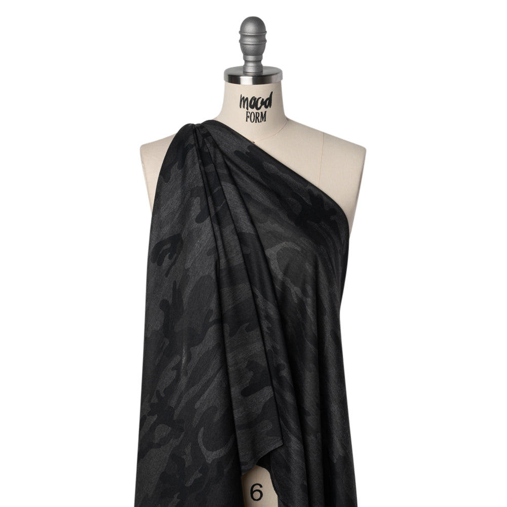 Lightweight Polyester Jersey Print - Black and Charcoal Subtle Camouflage - Deadstock - Joann Fabrics