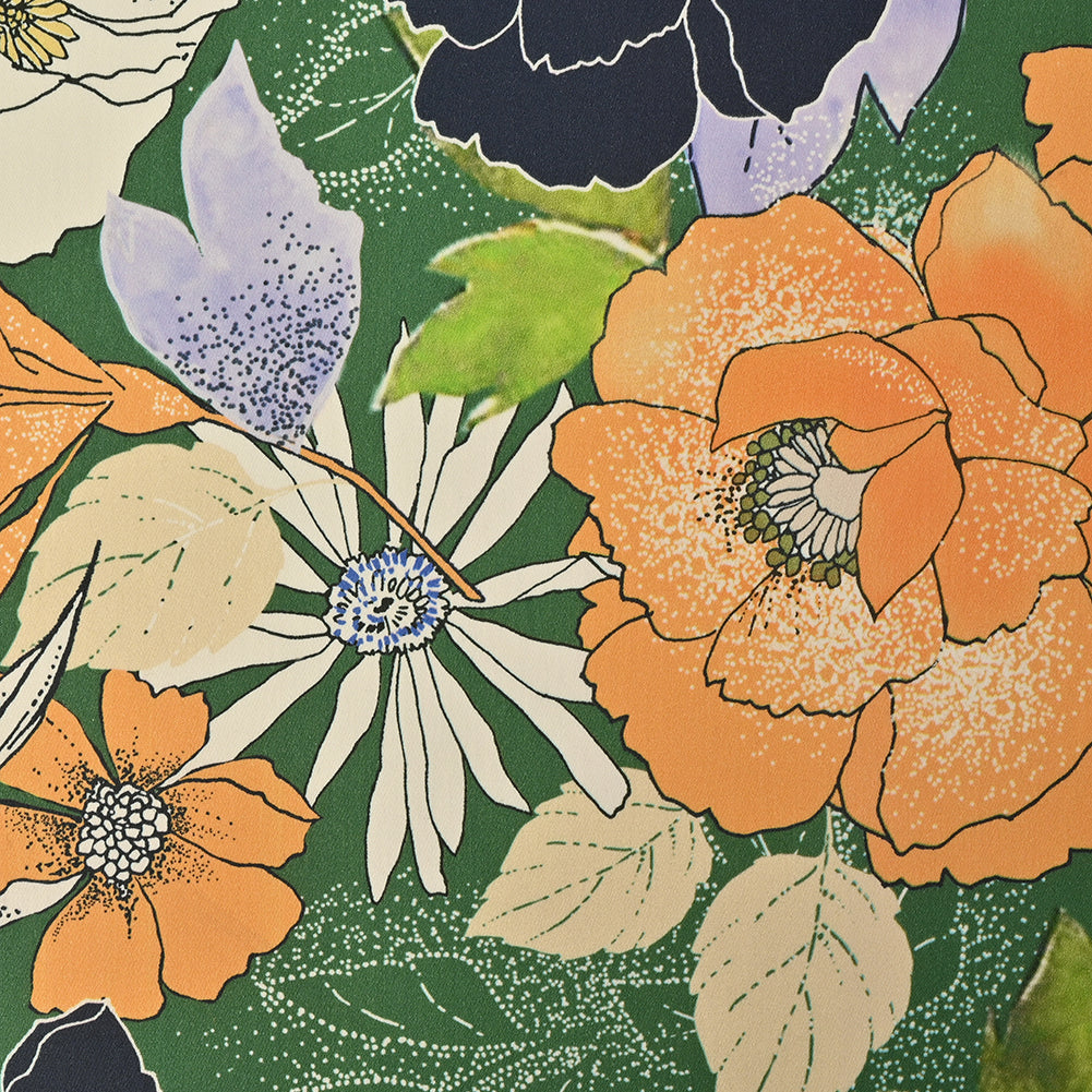 Mood Exclusive Floral Phantasmagoria Green and Orange Stretch Cotton Sateen - Joann Fabrics