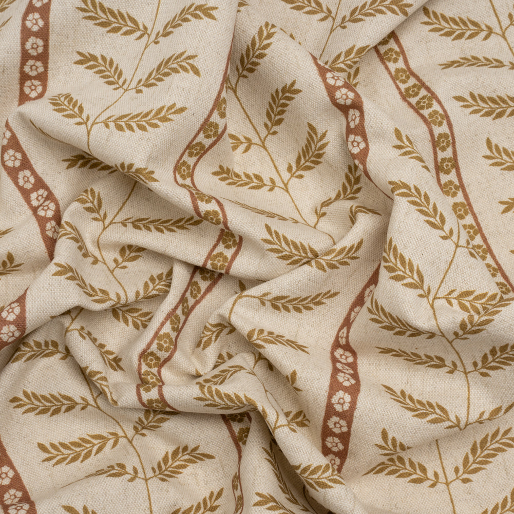 Brushed Cotton and Linen Canvas - Sienna Fern Leaves and Flower Stripes - British Imported - Joann Fabrics